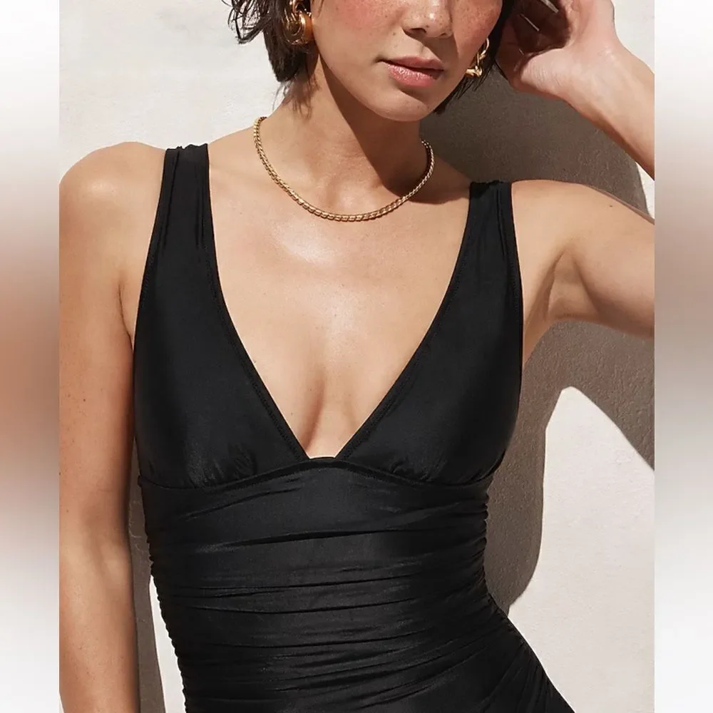 NWT J CREW Ruched V-neck one-piece in black